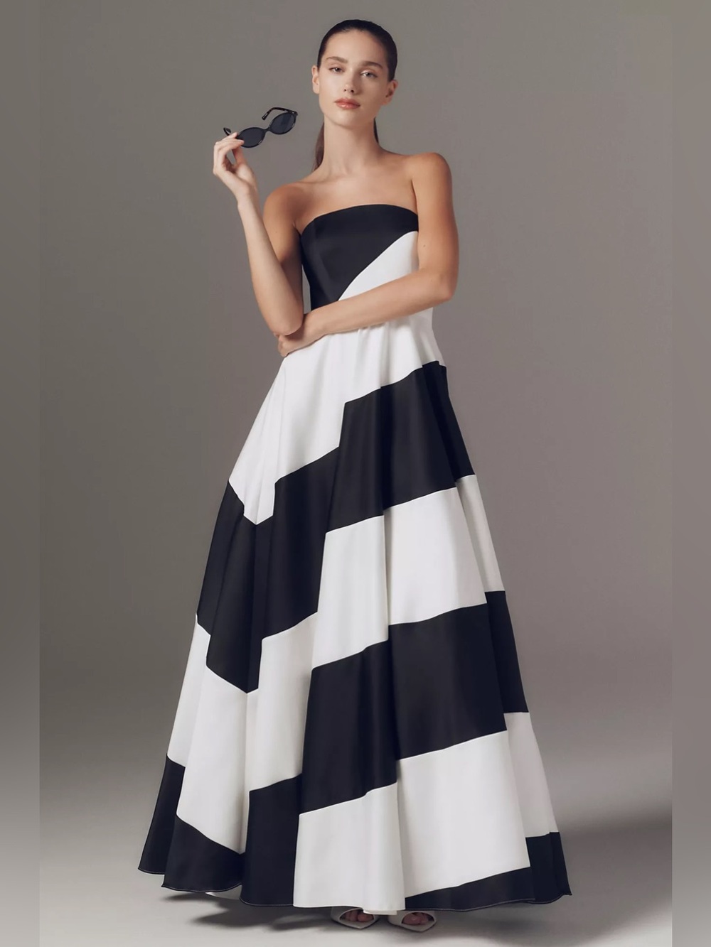 Mac Duggal Strapless Striped Maxi Dress